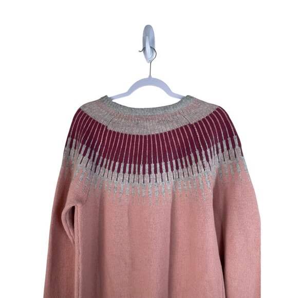 Icewear Minna Womens Nordic Knit Sweater Pink/Gray Merino Wool Blend Long Sleeve - Picture 8 of 10
